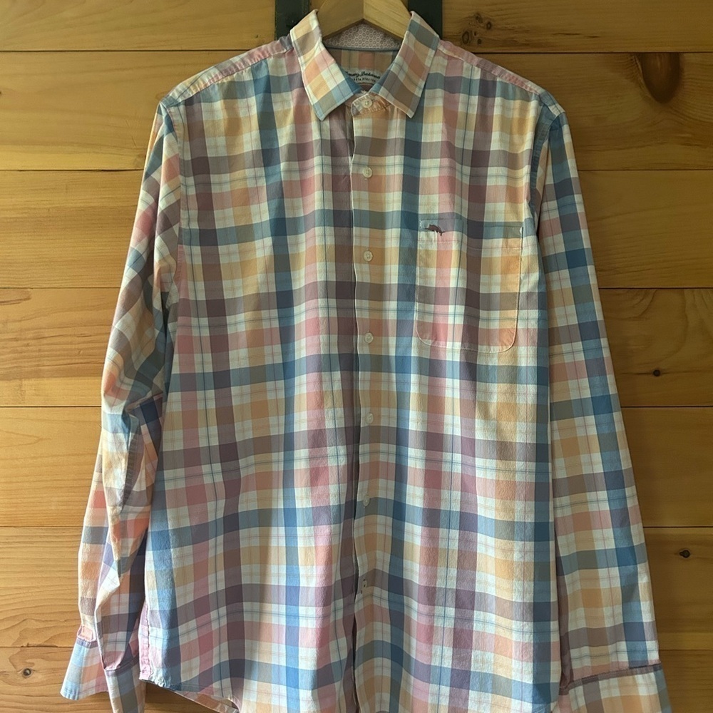 Tommy Bahama Sarasota Stretch Multicolor Plaid Casual Button Down Shirt Size L